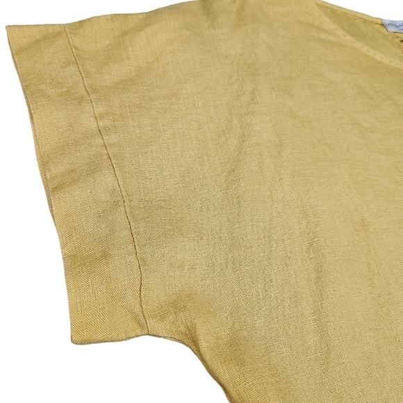 TERZO MILLENNIO Golden Linen w/Cotton Embroidered Split Back Lace Pullover Top - Picture 9 of 10